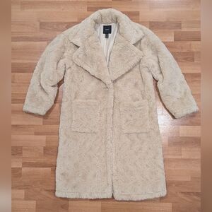 Forever 21 Cream Faux Fur Teddy Bear Longline Coquette Quiet Luxury Coat In M
